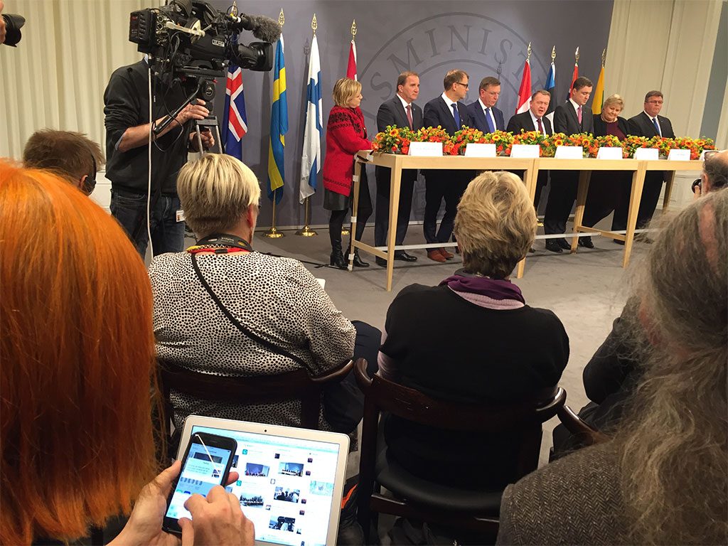 Pressemøde med de nordiske og baltiske statsministre. Inger Melin, Sverige er klar på Twitter.