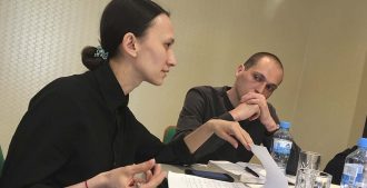 Varya Kozhevnikova, Russia, and Grigory Sokolinsky, Russia, developing ideas at Next to You 2019 in Kaliningrad
